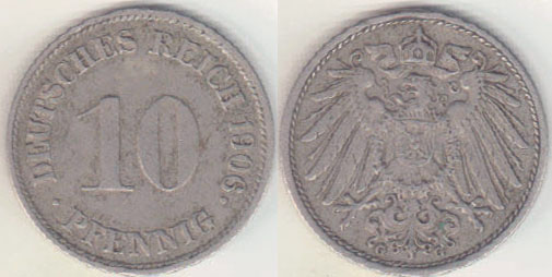 1906 G Germany 10 Pfennig A000615